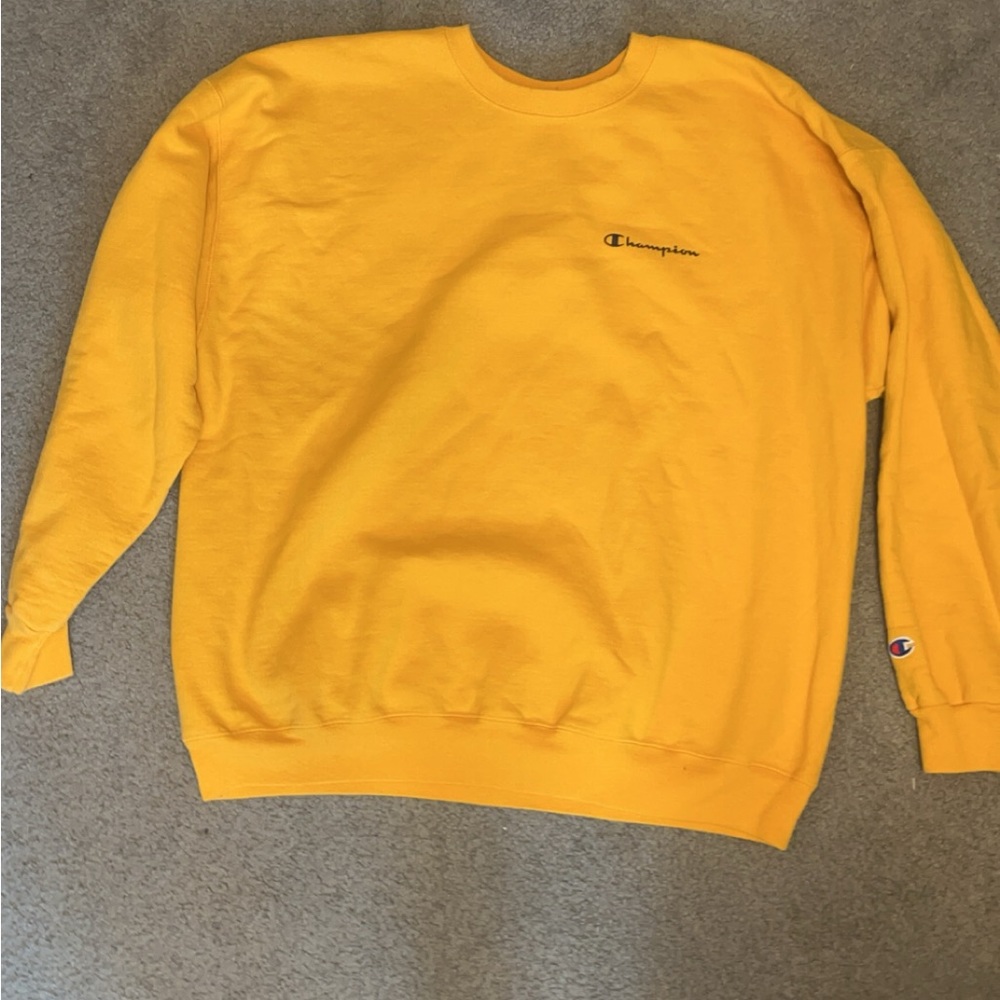 Champion, yellow, crewneck, sweater, men’s medium